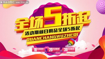 日用品全場5折起促銷展板 日用百貨銷售盛宴，惠享生活每一天